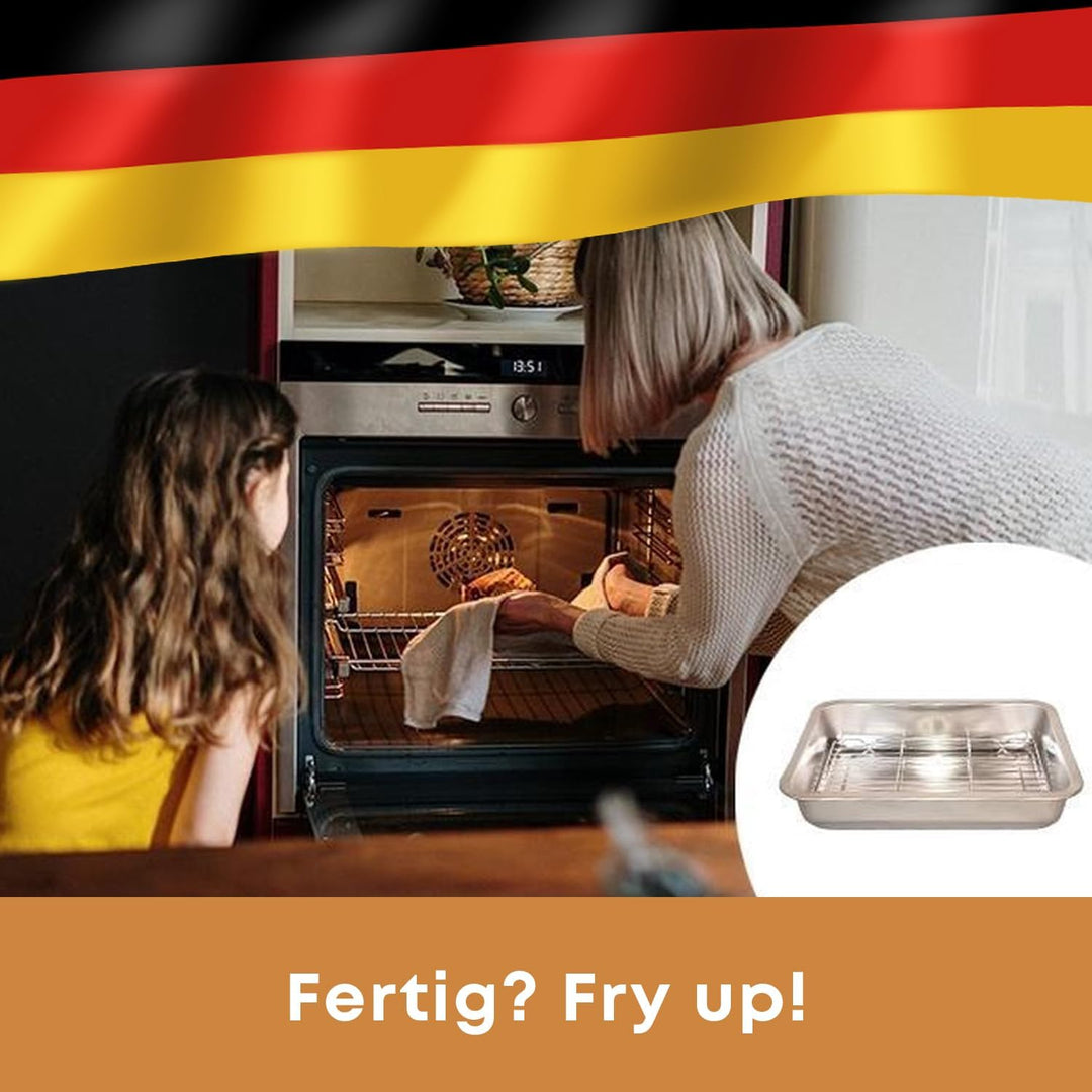 Bräter mit Grillrost 36x27x7 cm – Edelstahl Bratpfanne mit Rost für Backofen & Ofengerichte – Spülma