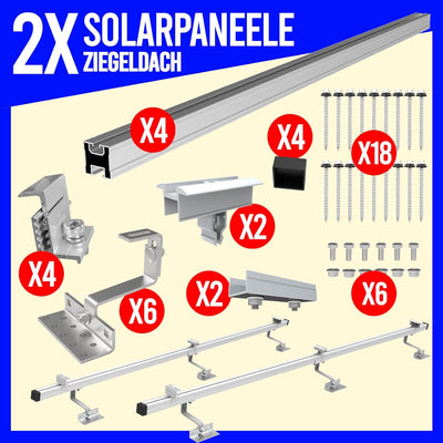 SET 2x PV-Module, PV, Photovoltaik, Aufständerung, Ziegeldach, Dachhalterung, Befestigung, Halter, H