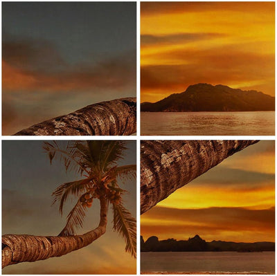 ARTTOR Bilder auf Leinwand 100x70cm Leinwandbild Palme Landschaft Sonne Gross Wanddeko Bild Schlafzi