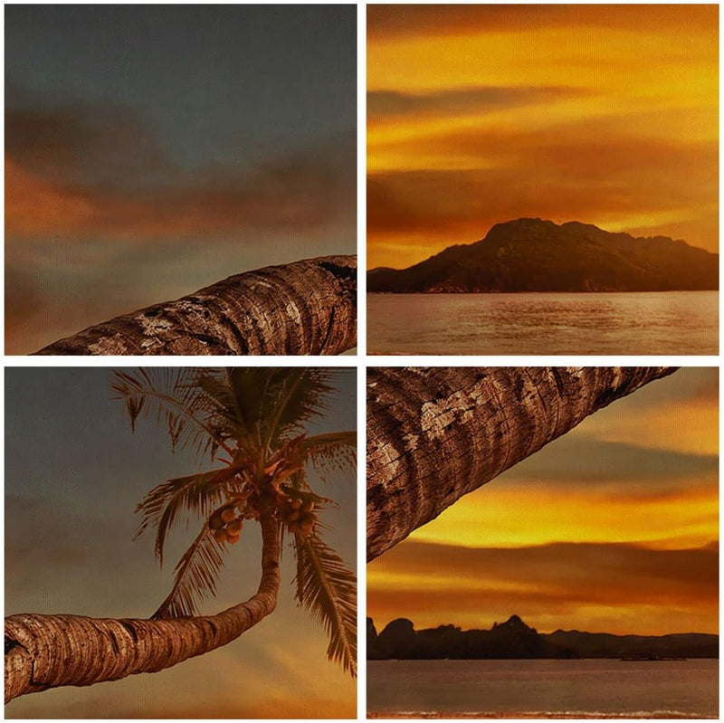 ARTTOR Bilder auf Leinwand 100x70cm Leinwandbild Palme Landschaft Sonne Gross Wanddeko Bild Schlafzi