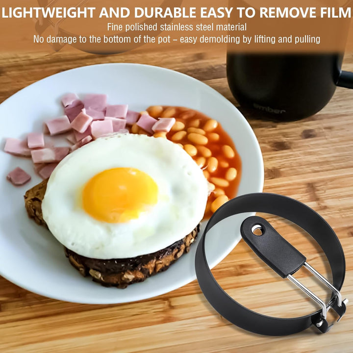 Eierring-Set aus Edelstahl, 8,9 cm, runde Eierform zum Braten und Grillen, mit Ölpinsel (4 Ringe, 2
