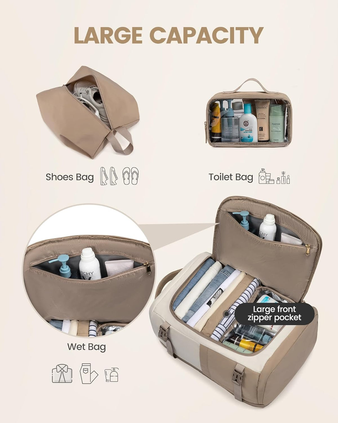 LOVEVOOK Reiserucksack Damen, Handgepäck Rucksack Flugzeug, Travel Backpack Women, Handgepäck Tasche