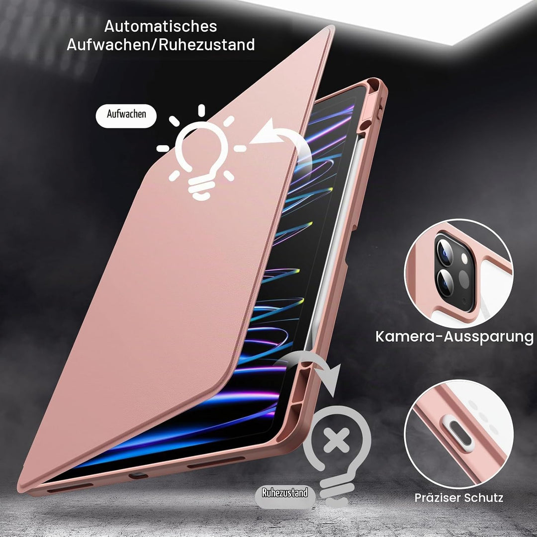 JETech Rotierende Hülle für iPad Pro 12,9 Zoll (2022/2021/2020/2018) mit Stifthalter, 360 Grad Drehb