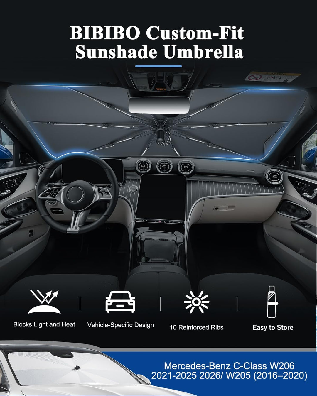 BIBIBO Kompatibel mit Mercedes Benz C-Klasse W205 2016-2021 / C-Class W206 2022-2024 2025 Sonnenschu