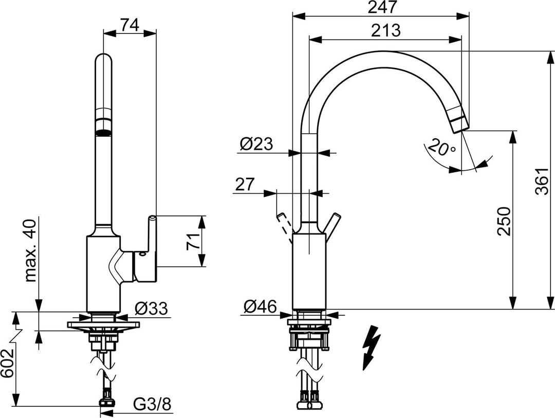 Hansa Spültisch-Einhebelmischer HANSAVANTIS seitenbedient, ND, Ausl. 247mm, matt-sw