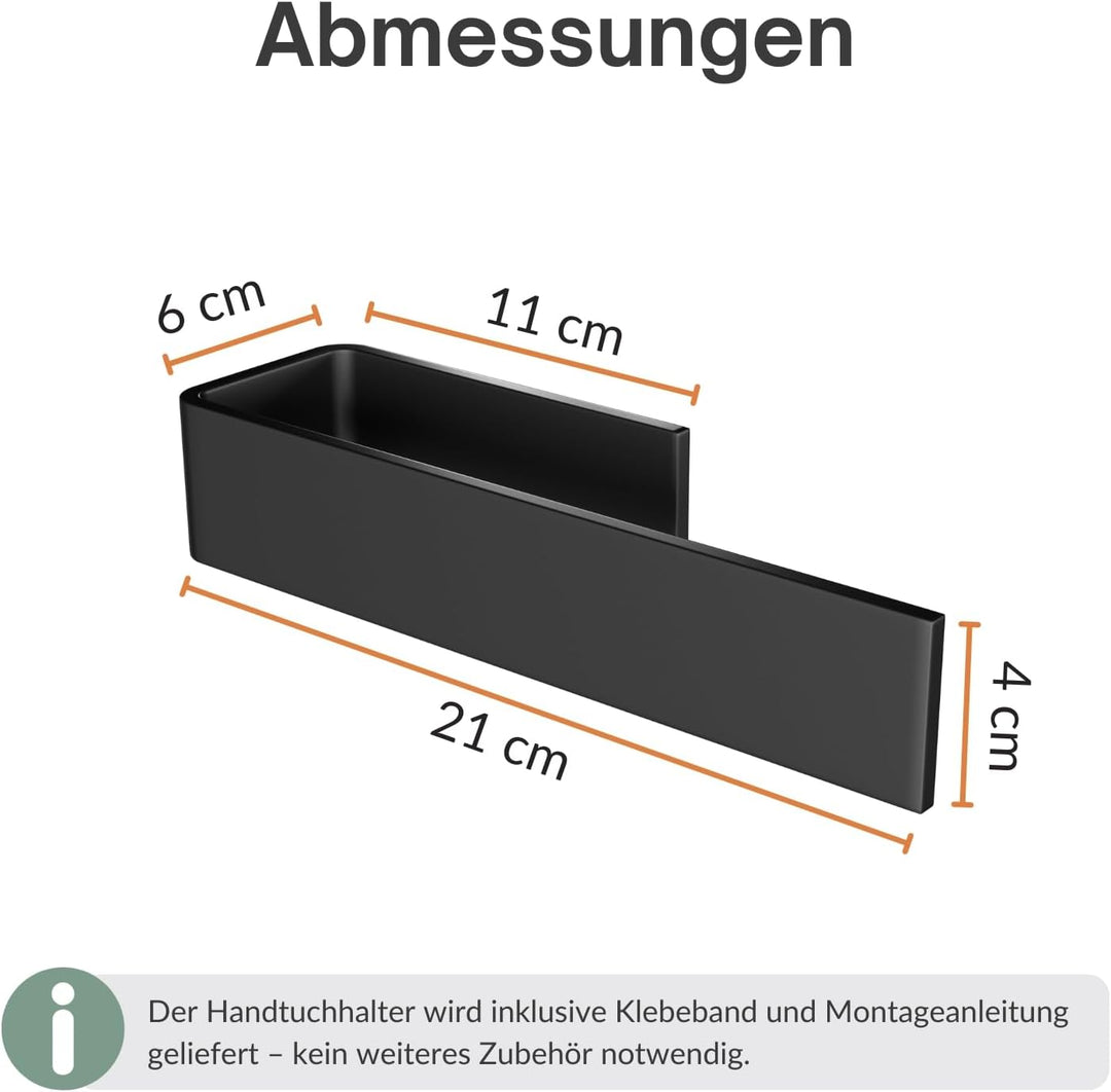 Planetmöbel Handtuchhalter ohne Bohren schwarz matt 21 cm Handtuchstange zum kleben für Badezimmer &