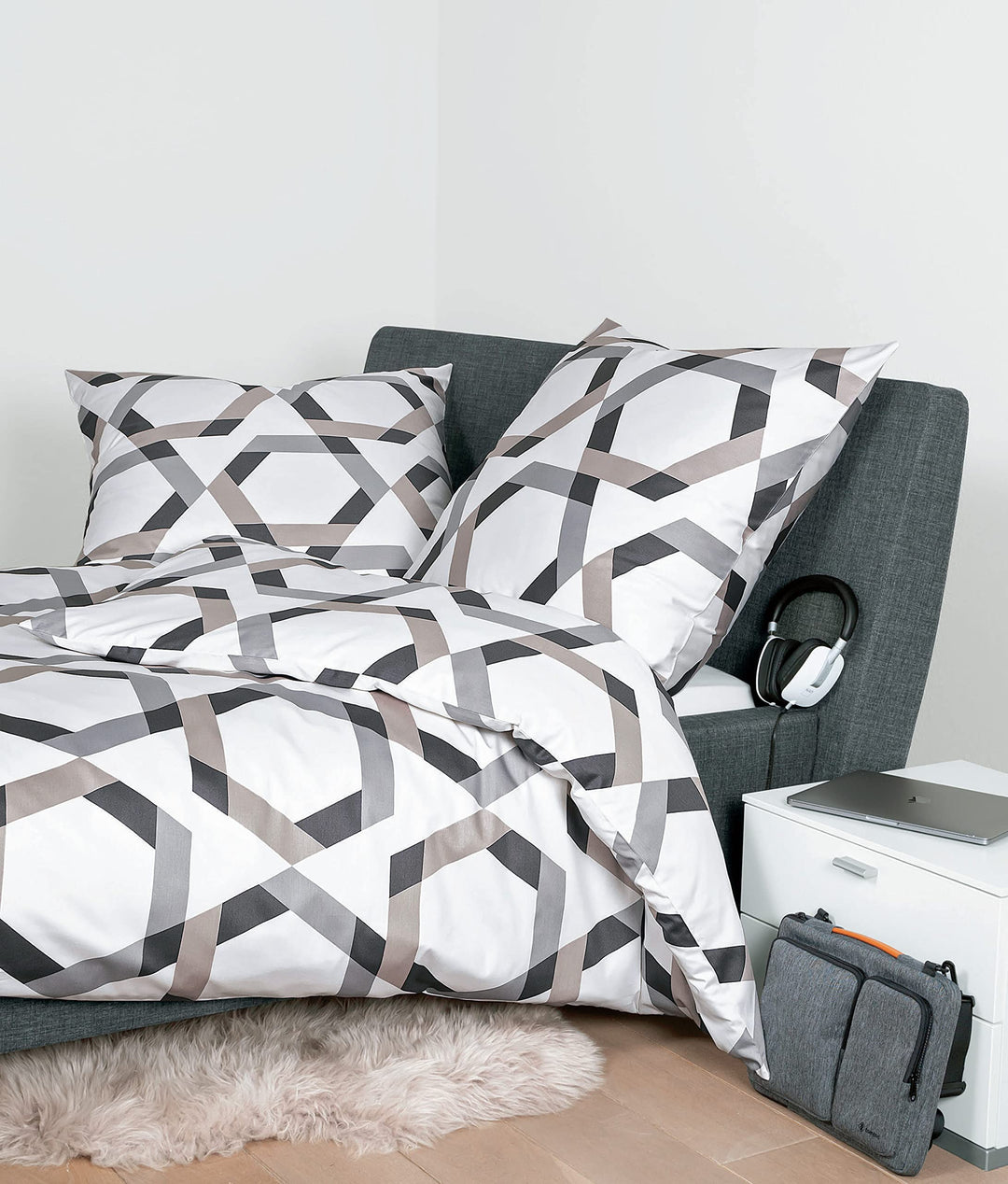 Janine Mako-Satin Bettwäsche J. D. 135x200 cm + 80x80 cm Taupe, 135x200 cm + 80x80 cm