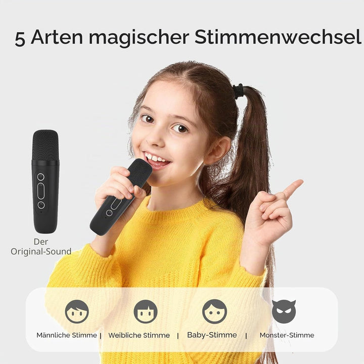 Mini Karaoke Maschine mit 2 Mikrofones, Kreative Musik Lautsprecher mit Mic Halter für Kinder Erwach