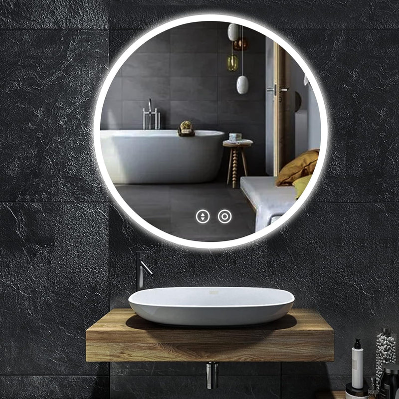 YOLEO Runder Badspiegel mit LED-Beleuchtung, Wandspiegel 60*60cm, Badzimmer Spiegel mit Touchschalte