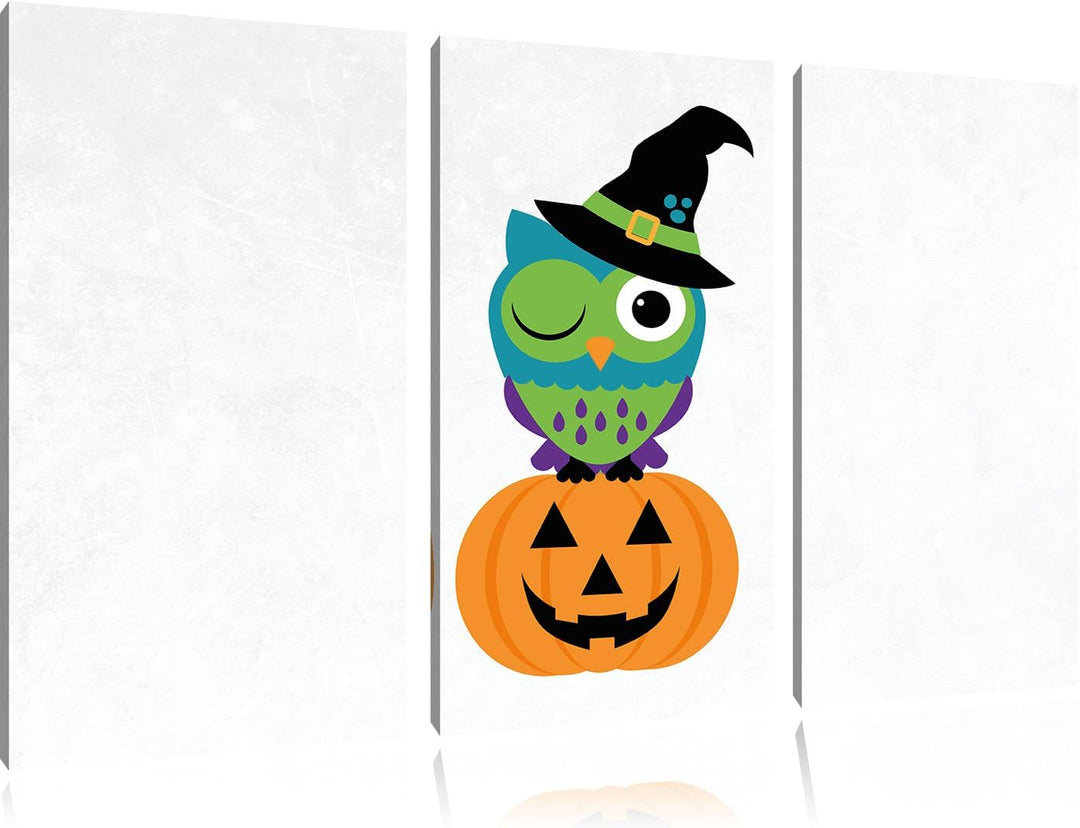 Pixxprint Lustige Hexen Eule weiss 3-Teiler Leinwandbild 120x80 Bild auf Leinwand