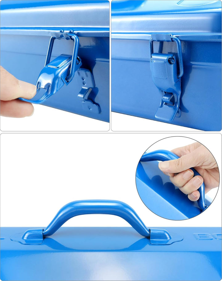 QWORK® 41cm werkzeugkiste metall, Tragbare Werkzeugaufbewahrungsbox, Mit Feststellschnalle