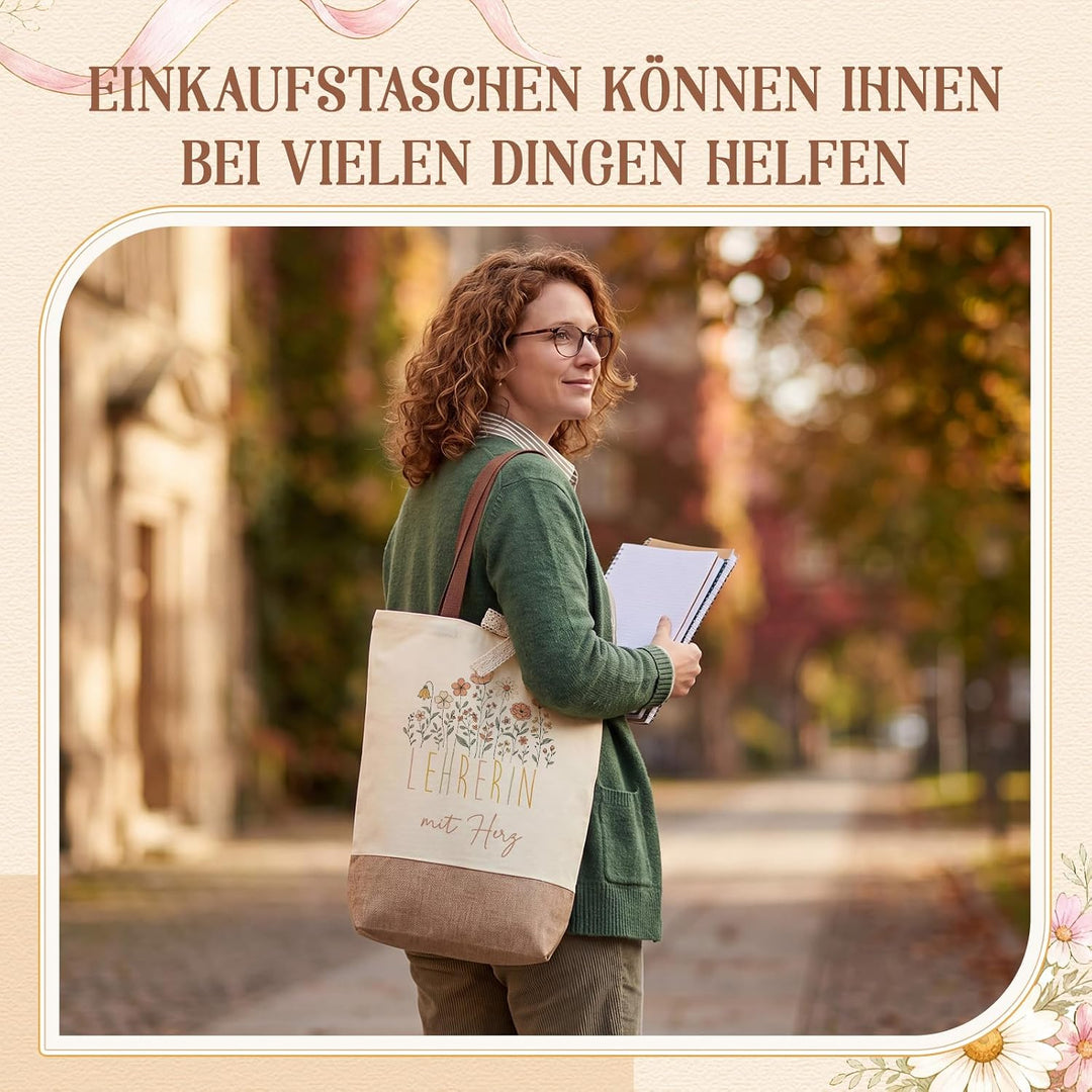 Hestya Danke Geschenkset für Lehrerin LEHRERIN mit Herz Tragetasche Klarglas Schlüsselanhänger Augen