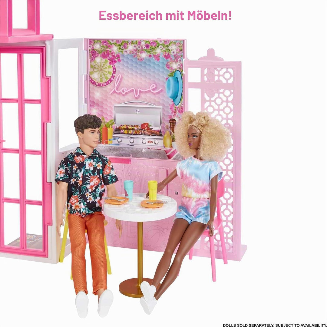Barbie-Haus mit 4 Spielbereichen, Küche, Bad, Schlafzimmer, Esszimmer, komplett eingerichtet mit Bar