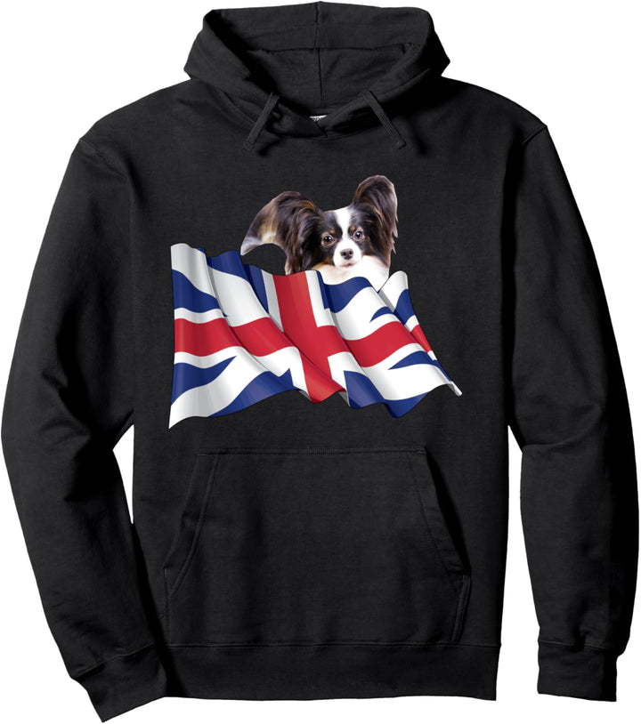Union Jack Flag Dog Papillons Pullover Hoodie