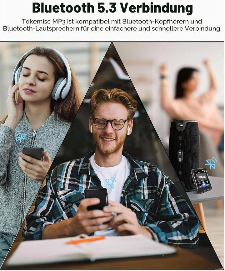 32GB MP3 Player mit Bluetooth 5.3, 2,4 Zoll Full-Touchscreen, Tragbarer mp3 Player Kinder mit Lautsp