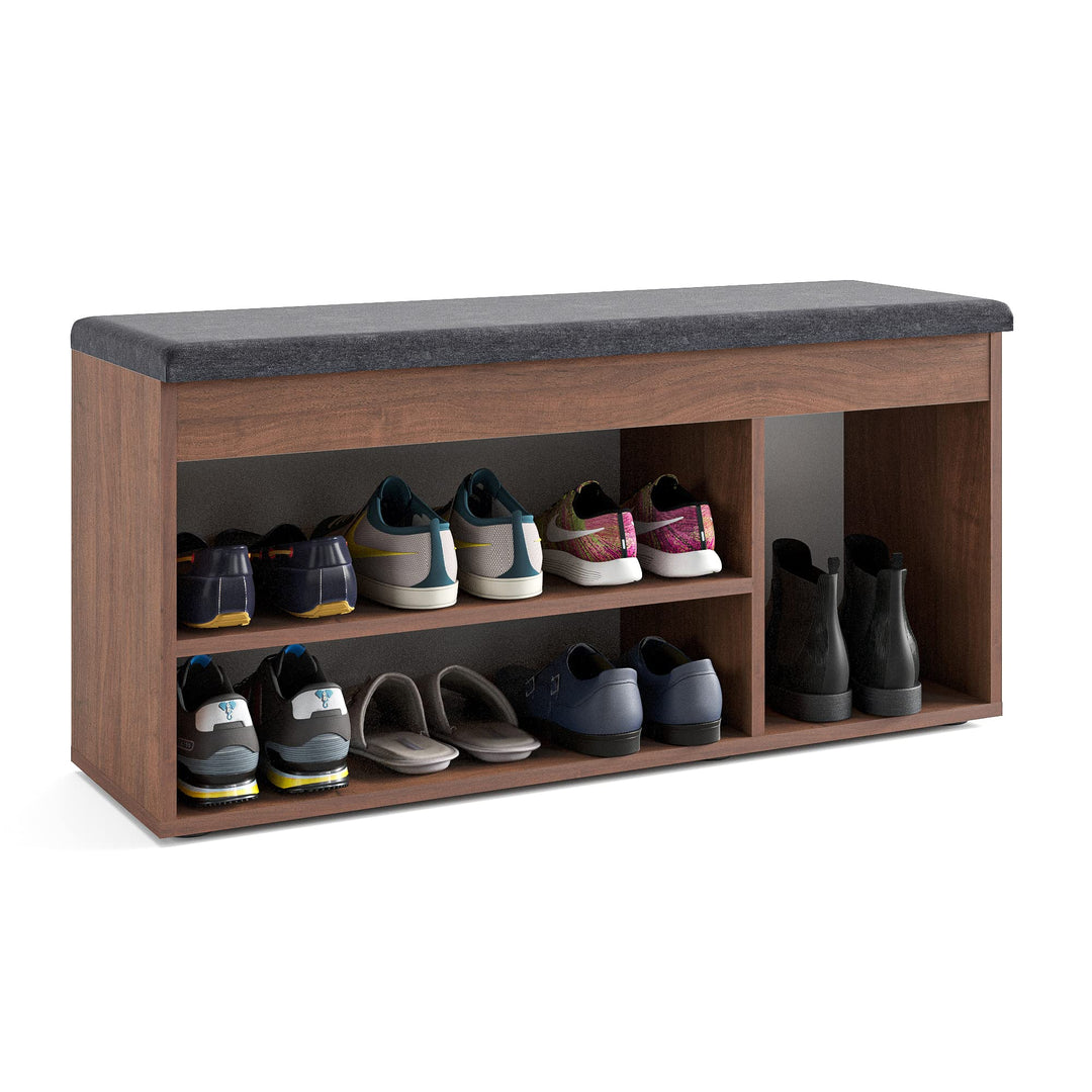 KOMTO Schuhbank mit Sitzfläche - Schuhregal Bank mit Stauraum Nussbaum 100 x 48 x 32 cm Schuhschrank
