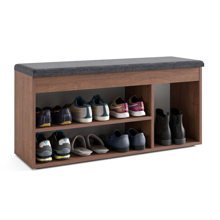 KOMTO Schuhbank mit Sitzfläche - Schuhregal Bank mit Stauraum Nussbaum 100 x 48 x 32 cm Schuhschrank