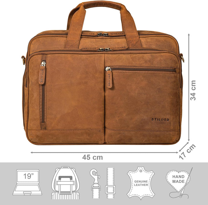 STILORD 'Arnold' Geräumige Laptoptasche Leder 17.3 Zoll bis 19 Zoll Vintage Aktentasche Lehrertasche