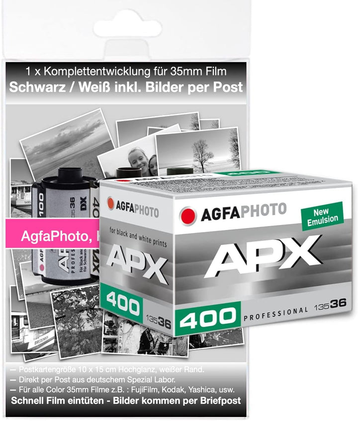 AgfaPhoto APX400 Schwarz/Weiss Film 400 ASA für bis zu 36 Bilder incl. Komplettentwicklung der Bilde