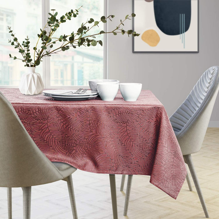 AmeliaHome Tischläufer Set 35x250 cm und 115x250 cm Lotuseffekt Wasserabweisend Blätter Altrosa Gaia
