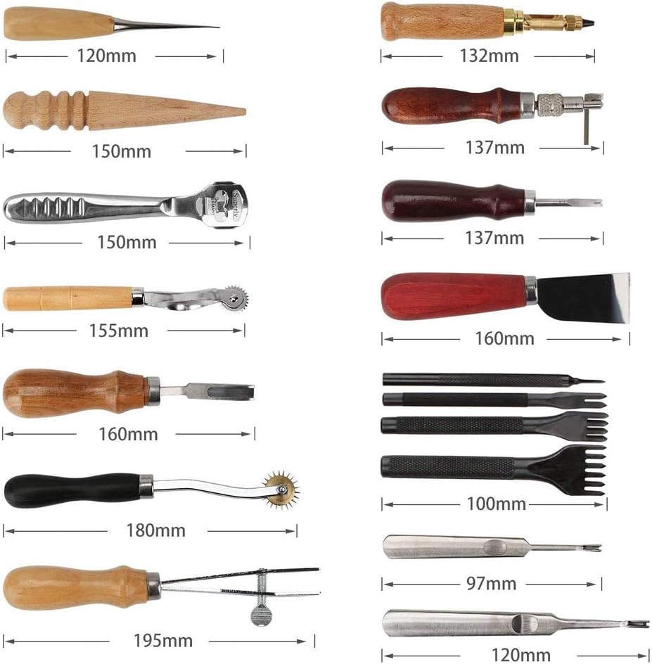 Grasomtools 18 Stück Leder Carft Punch Tools Kit Nähen Schnitzen Arbeiten Nähen Sattel Groover Leder