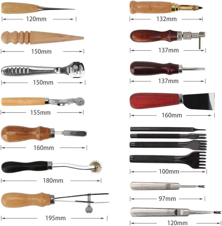 Grasomtools 18 Stück Leder Carft Punch Tools Kit Nähen Schnitzen Arbeiten Nähen Sattel Groover Leder