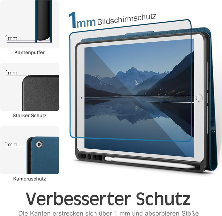 KingBlanc Hülle für iPad 9. / 8. / 7. Generation (2021/2020/2019) mit Stifthalter, Auto Schlaf/Wach