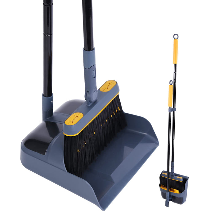 JEHONN Besen und Kehrschaufelset Set mit Langem Griff, 180 Grad Drehbar Kehrmaschine und Kehrschaufe
