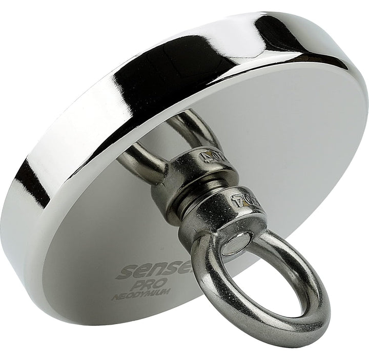 SENSEI Magnet 600 kg, Neodym-Magnet N52 mit Öse oben, Ø12 x H2 cm, sehr starker Neodym-Ösenmagnet fü