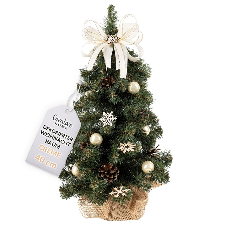 Creative Home Weihnachtsbaum Geschmückt Cremefarben | Höhe 40 cm | Künstlicher Weihnachtsbaum klein