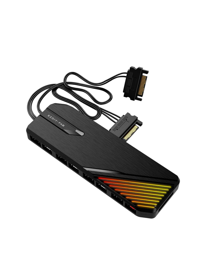 EZDIY-FAB FH01 8-Port ARGB PWM Fan Hub Controller,Duale SATA-Kabel,Schwarz, Schwarz
