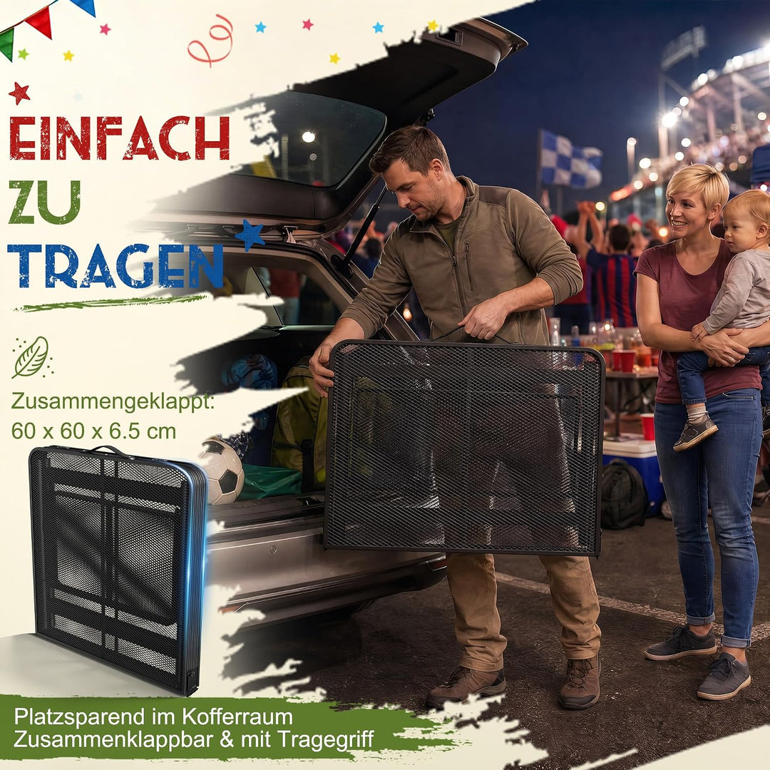 Tragbarer Campingtisch 120x60cm, Höhenverstellbar & Klappbar Gartentisch mit Metallgitterplatte, Erw
