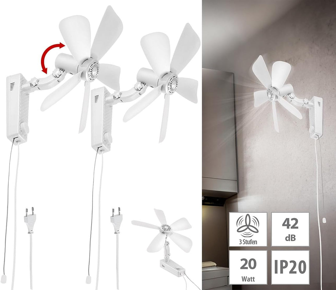 Sichler Haushaltsgeräte 3-Stufen-Ventilator: 2er Wand-Ventilator mit Oszillation,Ø 43 cm,20Watt,Neig