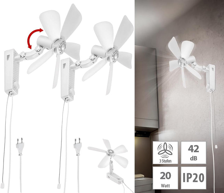 Sichler Haushaltsgeräte 3-Stufen-Ventilator: 2er Wand-Ventilator mit Oszillation,Ø 43 cm,20Watt,Neig