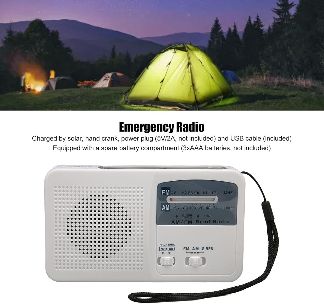 Emergency Crank Solar Radio mit LED -Licht, AM -FM -Tuner, 500 -mAh -wiederaufladbare Batterie, USB-