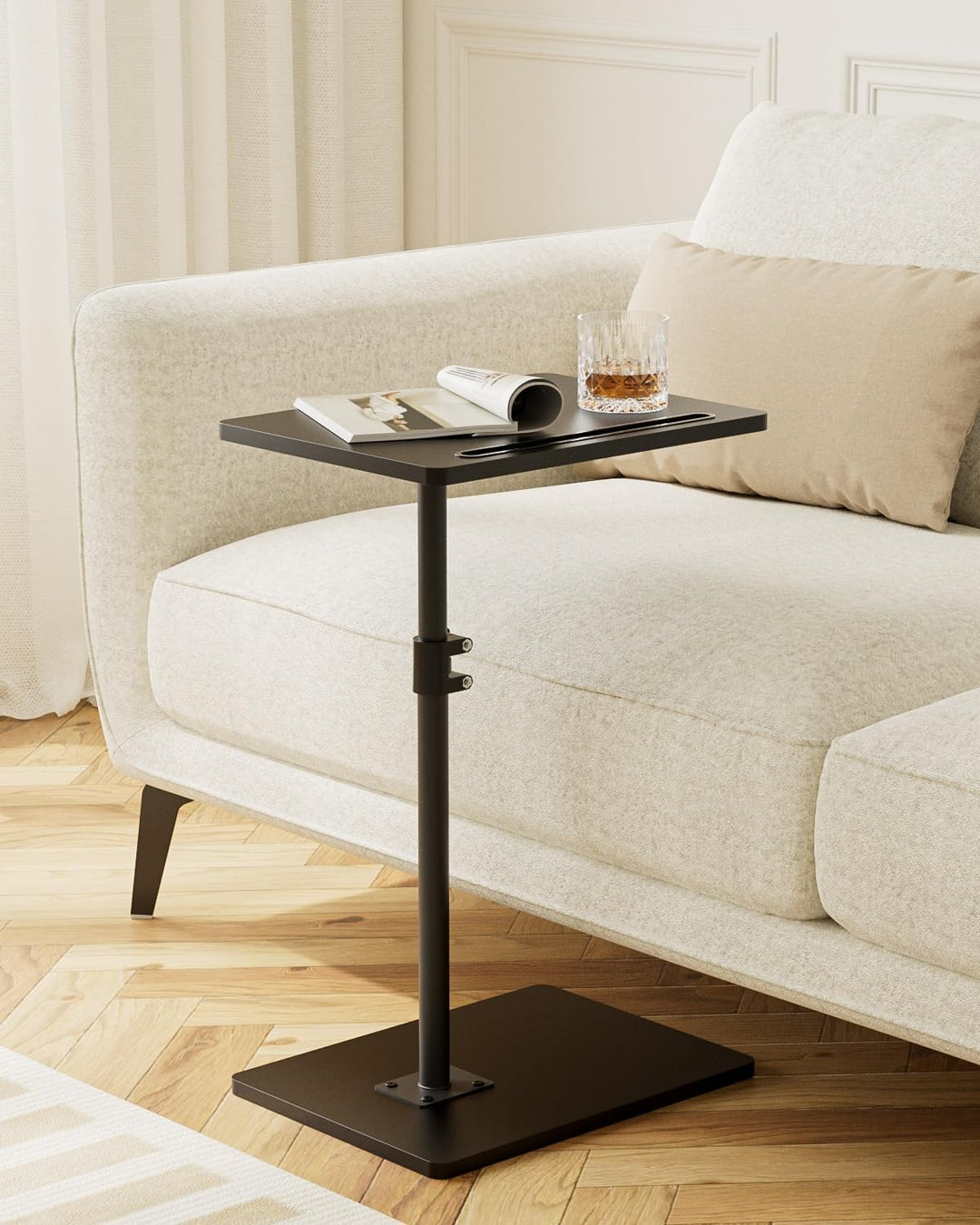 Beistelltisch, C-Form Höhenverstellbar Sofatisch, 360°Rotierend Couchtisch Klein,40x30x(45-81) cm,Ho