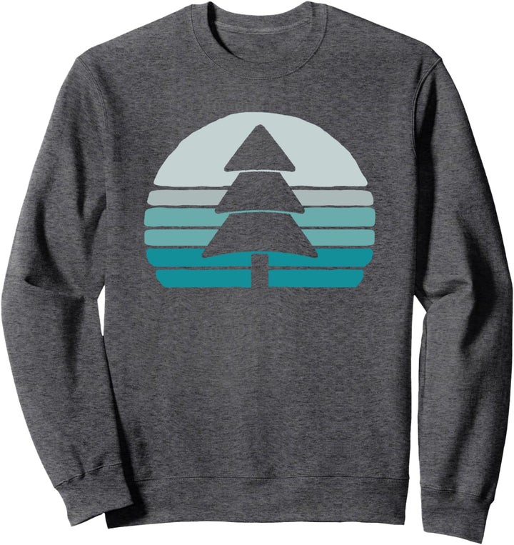 Minimalist Pine Tree & Retro Blue Sunset 80s Outdoor Graphic Sweatshirt