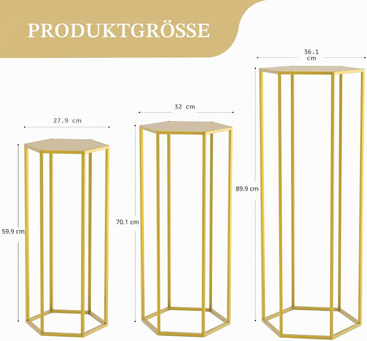 Wokceer Pflanzenständer Hexgon Metall Blumenständer Vase Säule Pflanzenständer 3 Set für Indoor Outd