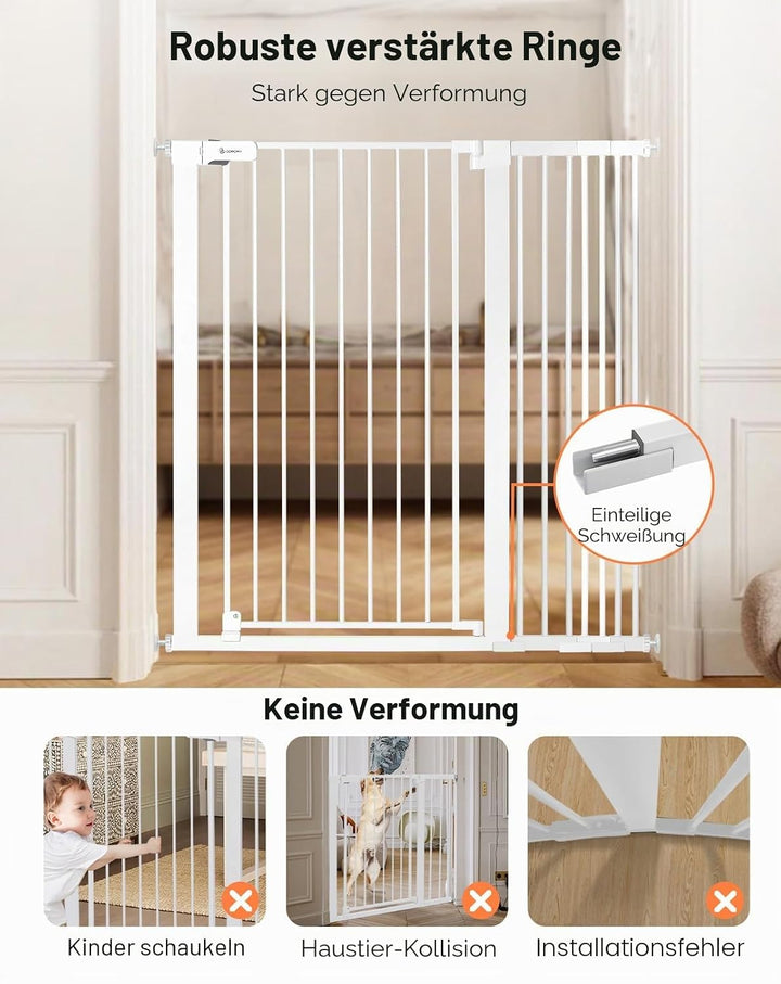 COMOMY 107 cm Extra Hoch Türschutzgitter, 75-110 cm Breit Treppenschutzgitter ohne Bohren, Türgitter