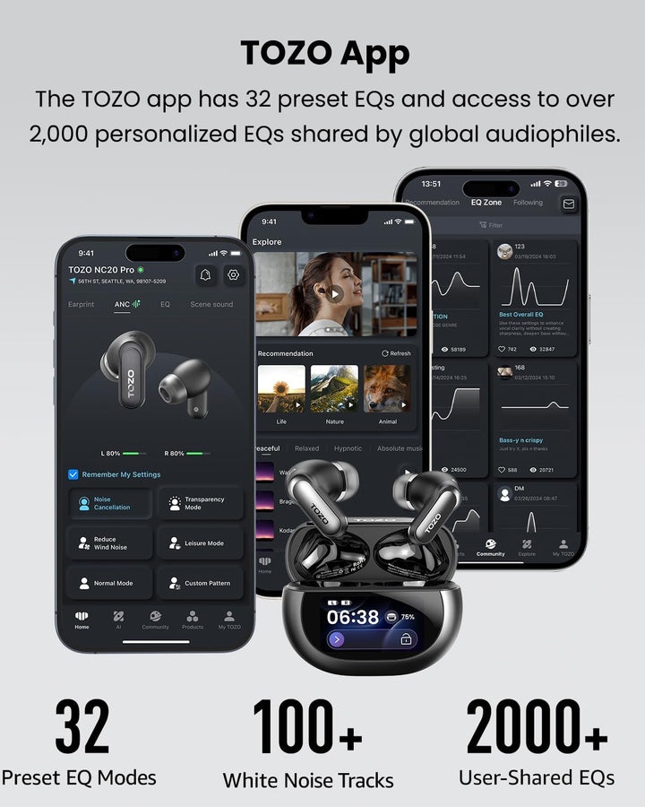 TOZO NC20 Pro Bluetooth Kopfhörer mit Geräuschunterdrückung,Active Noise Cancelling Kopfhörer mit Sm