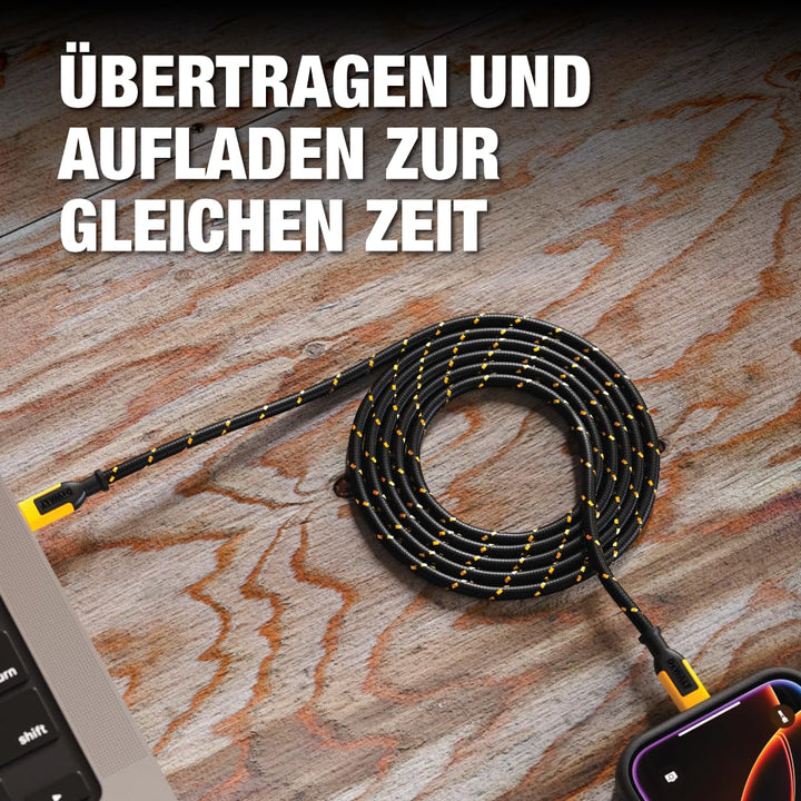 DEWALT Lightning-auf-USB-Kabel – verstärktes geflochtenes Kabel für Lightning – Ladekabel kompatibel