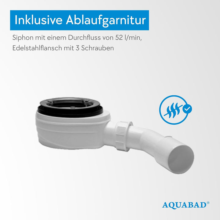 AQUABAD Duschwanne/Duschtasse | Komplettset Finca mit LeakProtect Technologie Smooth White 80x140cm