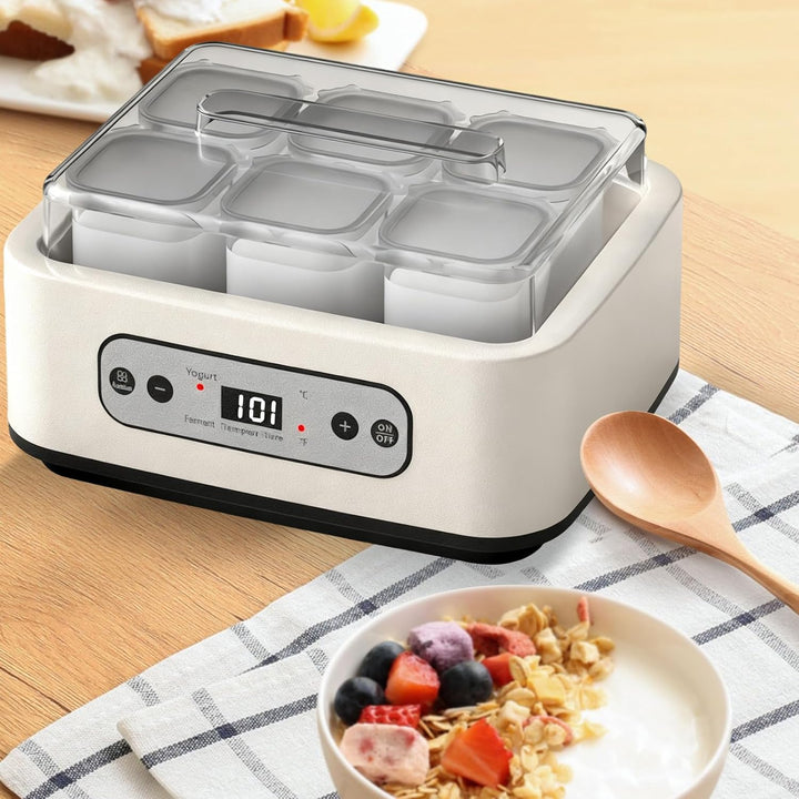 Joghurtbereiter mit 6 Glasbechern à 250 ml, Aartner Joghurt Maker Einstellbare Temperatur und Zeit,