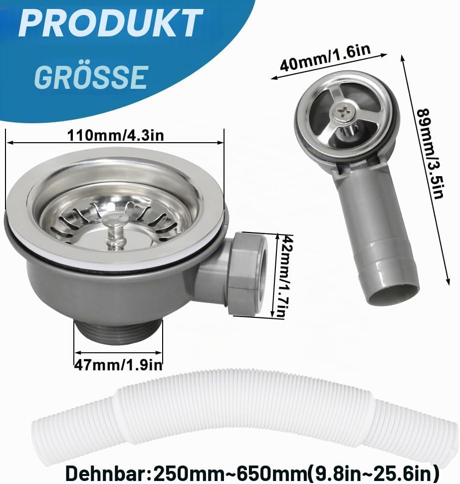 Ablaufgarnitur SpüLe 110mm, Abflusssieb Mit üBerlauf, Edelstahl Siebkorbventil SpüLbecken Ablaufgarn