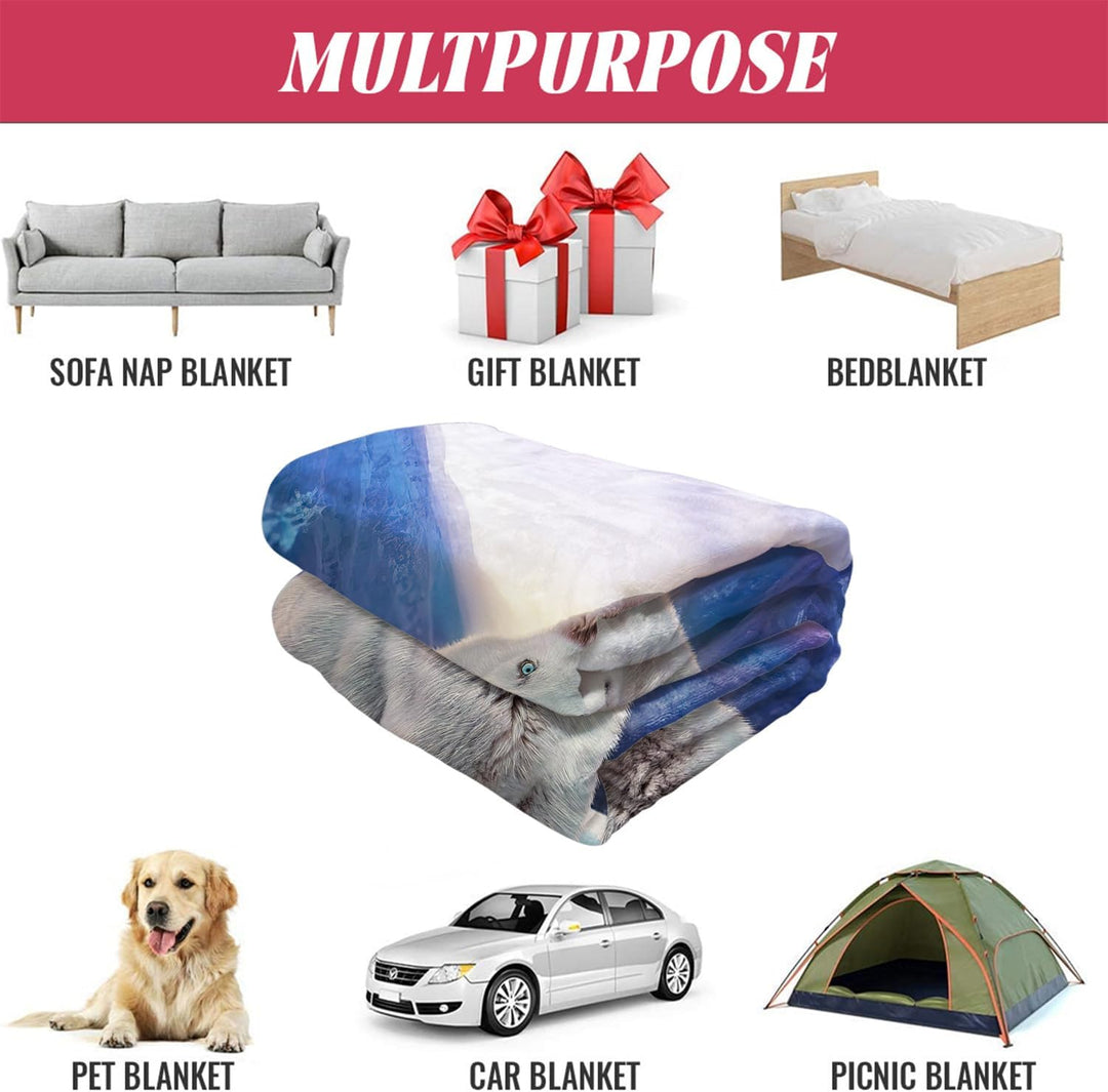 YISUMEI Flauschige Decke 150x200 Bett Kuscheldecke Sofa Wohndecke mit Motiv Schnee Weisser Wolf 150