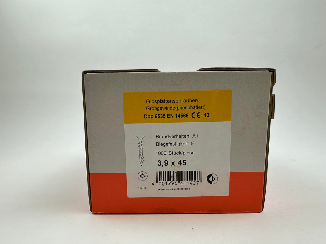 Gipsplattenschrauben mit Grobgewinde Trompetenkopf-H CE-konform phosphatiert - 3,9 x 45 - 1000 Stück