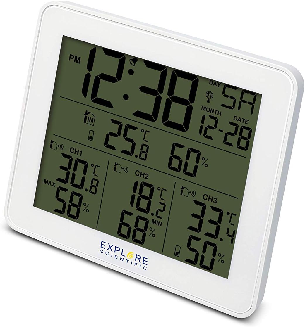 Explore Scientific WSH4003 Funk-Wetterstation mit Alarm, blaues Display mit Hintergrundbeleuchtung m
