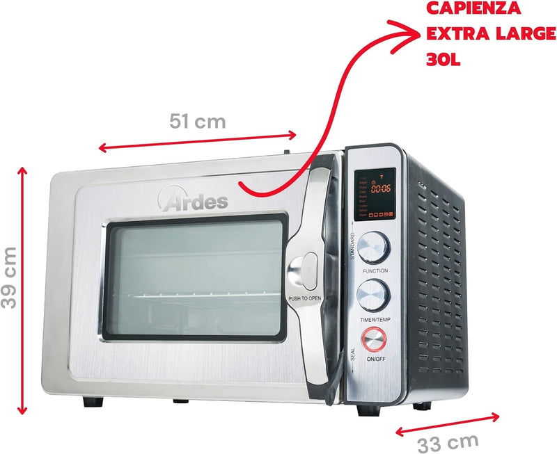 ARDES - Dampfbackofen 30 Liter Elektrischer Dampf-Kleinbackofen mit 9 Garprogrammen Timer doppeltes