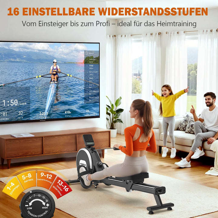 Rudergerät für Zuhause, DMASUN Leises Magnetisches Rudergerät mit 16 Widerstandsstufen, Upgrade Dopp