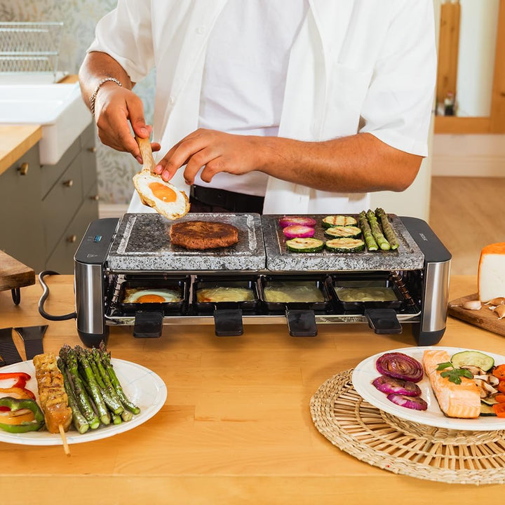 Cecotec Raclette Cheese&Grill 16000 Inox AllStone, 8 Personen, 1400 W Grill, einstellbares Thermosta